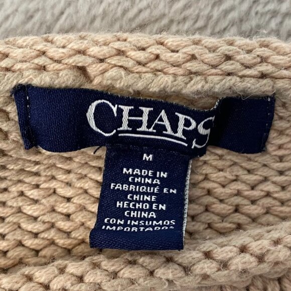 Chaps Women's Cable Knit Sweater M Beige Striped Cotton Blend - Picture 5 of 12